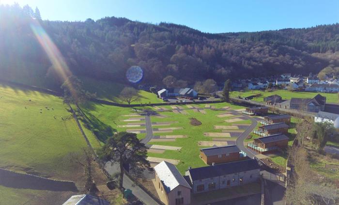 Aerial view Hendre Lodge Park Grounds and surrounding greenery and forest
